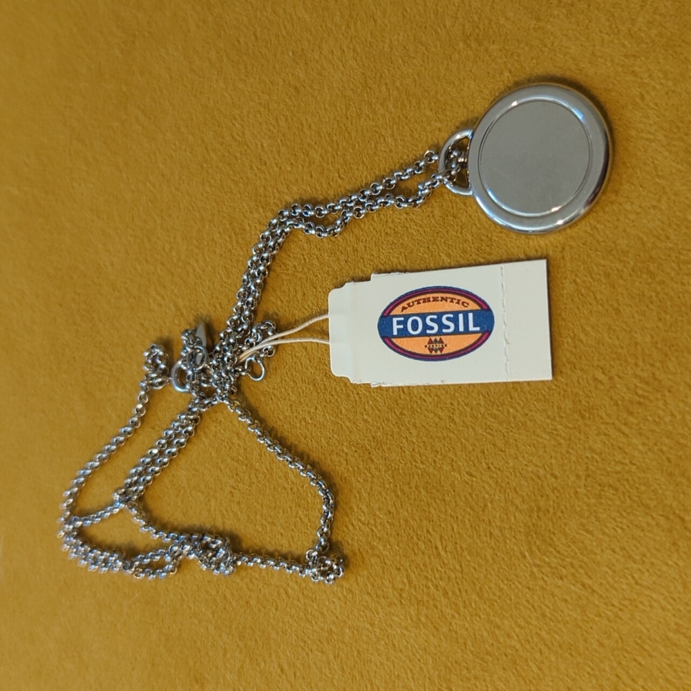 Fossil Silver Medallion Engravable Necklace